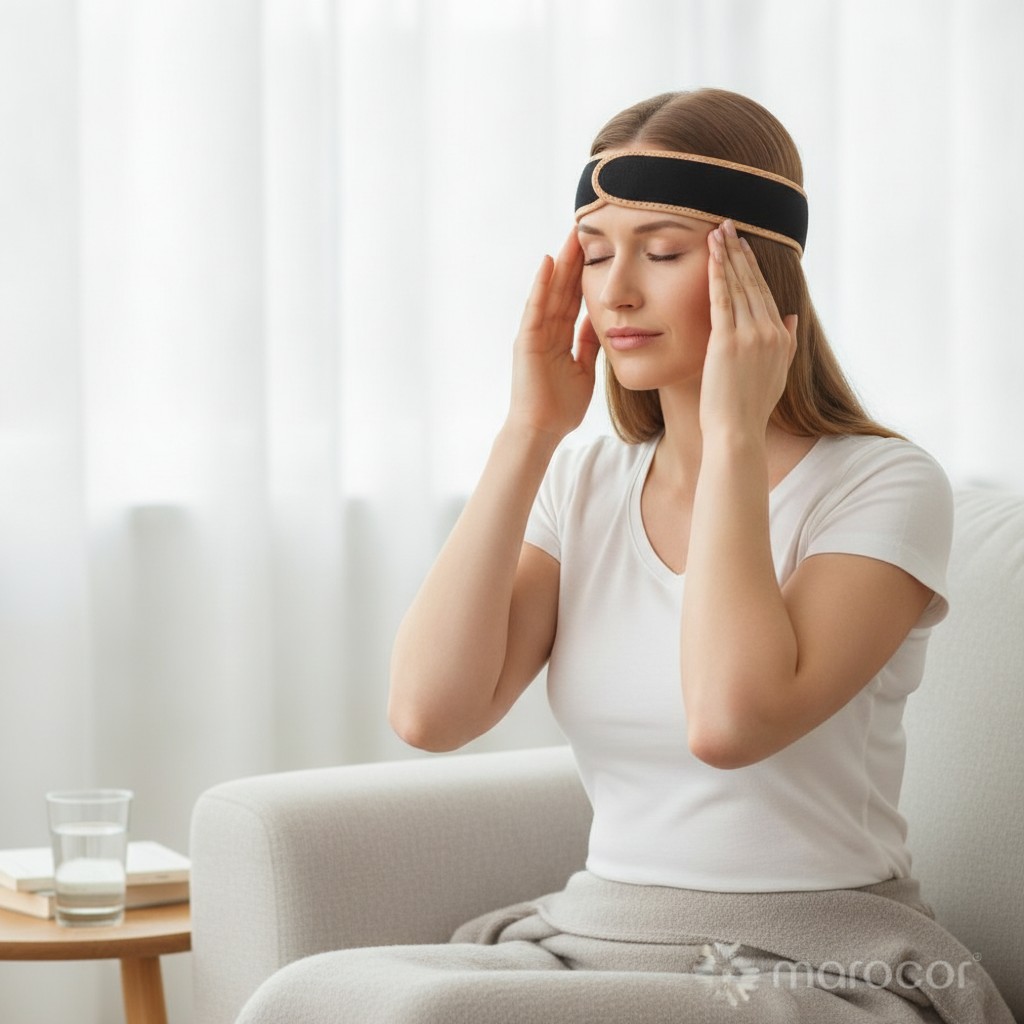 Bandage Acuband pour soulager les maux de tête de tension, réduit la douleur des migraines(couleur et design aléatoire) - Marjane Mall - Image 4