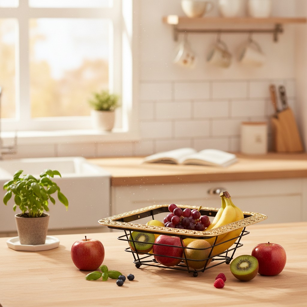 Panier à fruits en métal doré, portable et parfait pour organiser la cuisine.(couleur et design aléatoire) - Marjane Mall - Image 3