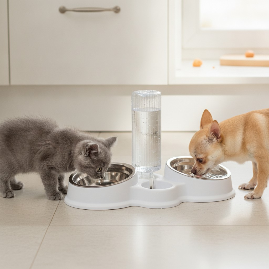 3- en-1 pour Chats et Chiens , Nourriture et Distributeur Automatique d'Eau à Portée de Patte(couleur et design aléatoire) - Marjane Mall - Image 3