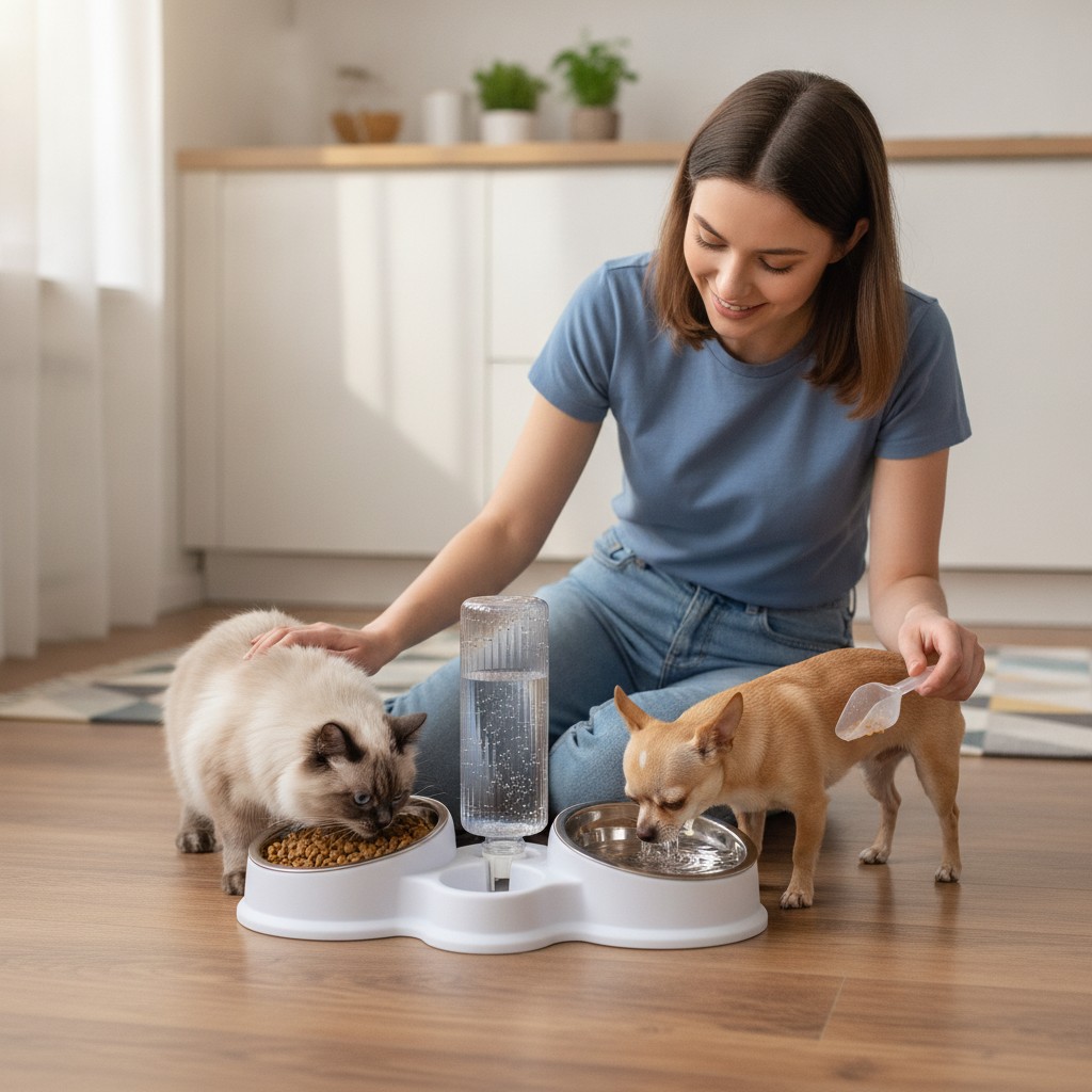3- en-1 pour Chats et Chiens , Nourriture et Distributeur Automatique d'Eau à Portée de Patte(couleur et design aléatoire) - Marjane Mall - Image 4