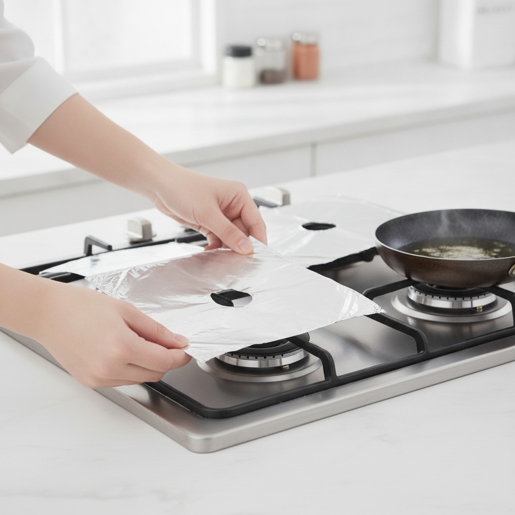 Lot de protections pour brûleur à gaz avec revêtement renforcé et nettoyage facile pour cuisinière(couleur et design aléatoire) - Marjane Mall - Image 4