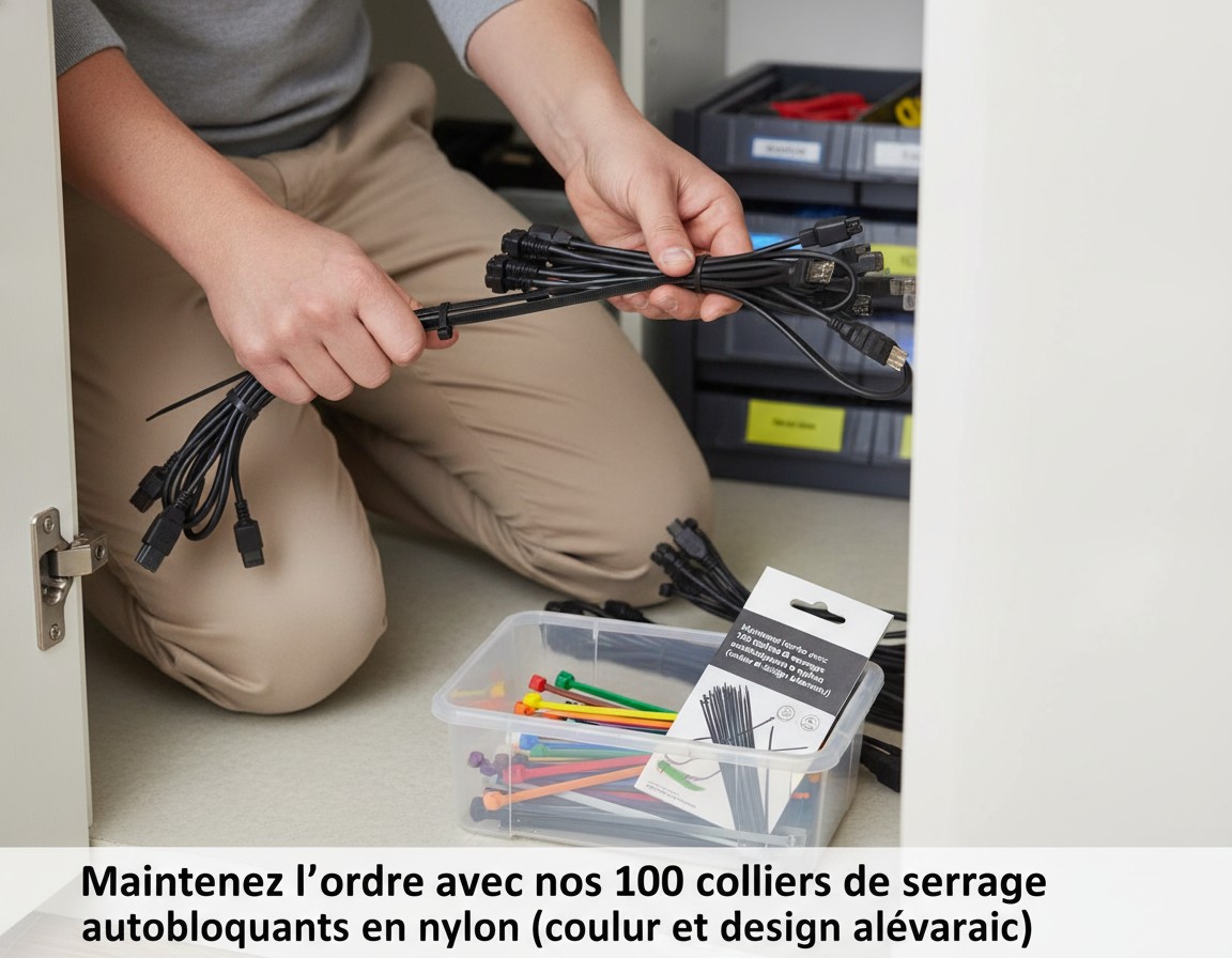 Maintenez l'ordre avec nos 100 colliers de serrage autobloquants en nylon(couleur et design aléatoire) - Marjane Mall - Image 4