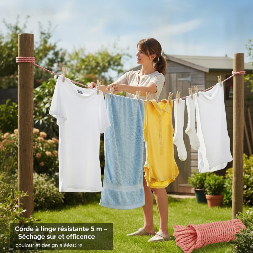 Corde à linge résistante 5 m – Séchage sûr et efficace(couleur et design aléatoire) - Marjane Mall - Image 4