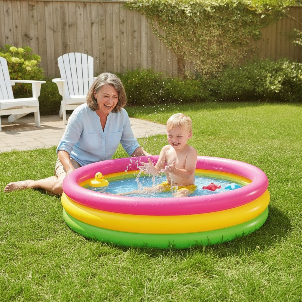 Piscine gonflable pour enfants motif arc-en-ciel, 1,02 m x 25 cm, idéale pour jeu aquatique(couleur et design aléatoire) - Marjane Mall - Image 4