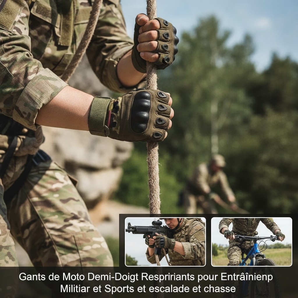 Gants de Moto Demi-Doigt Respirants pour Entraînement Militaire et Sports et escalade et chasse(couleur et design aléatoire) - Marjane Mall - Image 4
