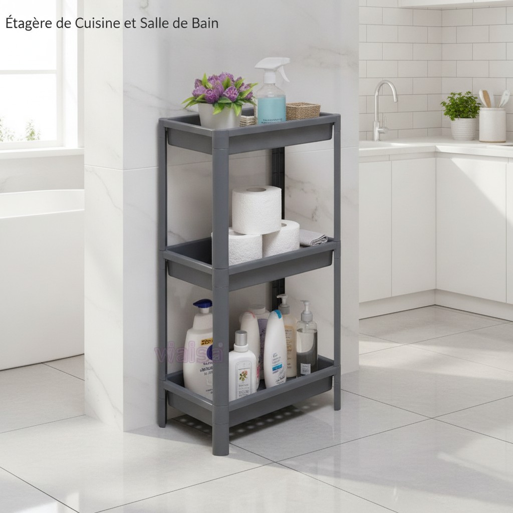 Étagère de Cuisine et Salle de Bain en Plastique à 3 Niveaux(couleur et design aléatoire) - Marjane Mall - Image 3