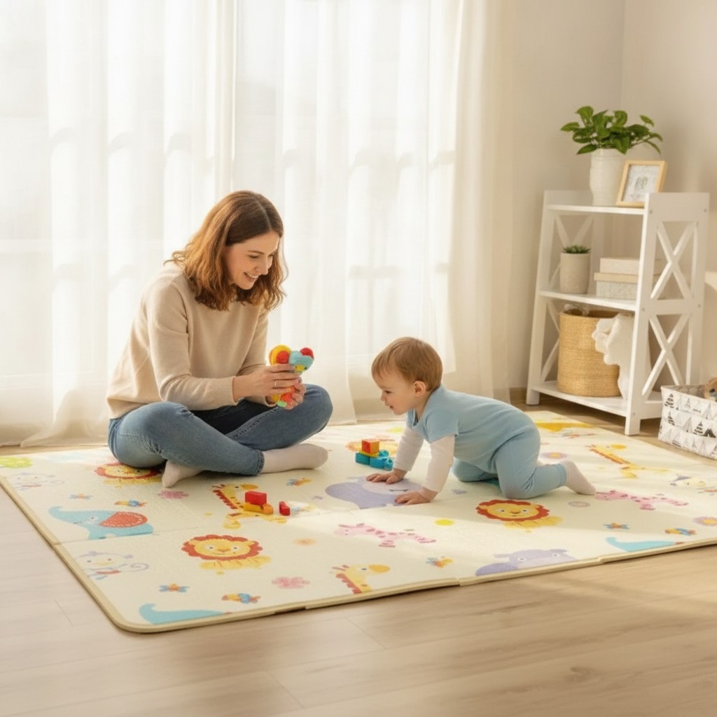 Tapis de jeu réversible pour enfants, confortable et facile à plier.(couleur et design aléatoire) - Marjane Mall - Image 4
