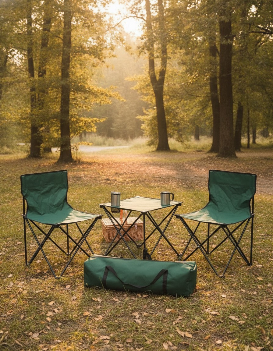 Ensemble table et chaise avec Porte-gobelet en maille pour pique-nique, voyage, camping(couleur et design aléatoire) - Marjane Mall - Image 3