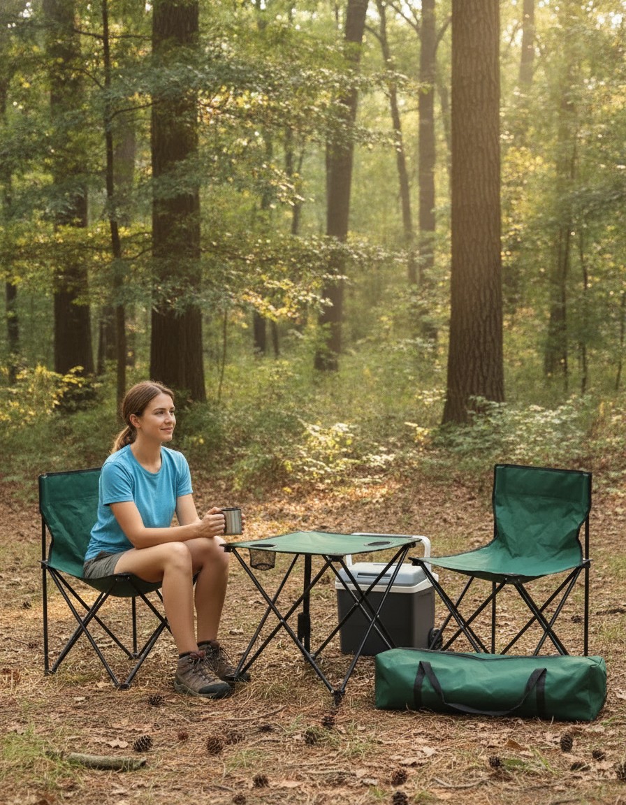 Ensemble table et chaise avec Porte-gobelet en maille pour pique-nique, voyage, camping(couleur et design aléatoire) - Marjane Mall - Image 4