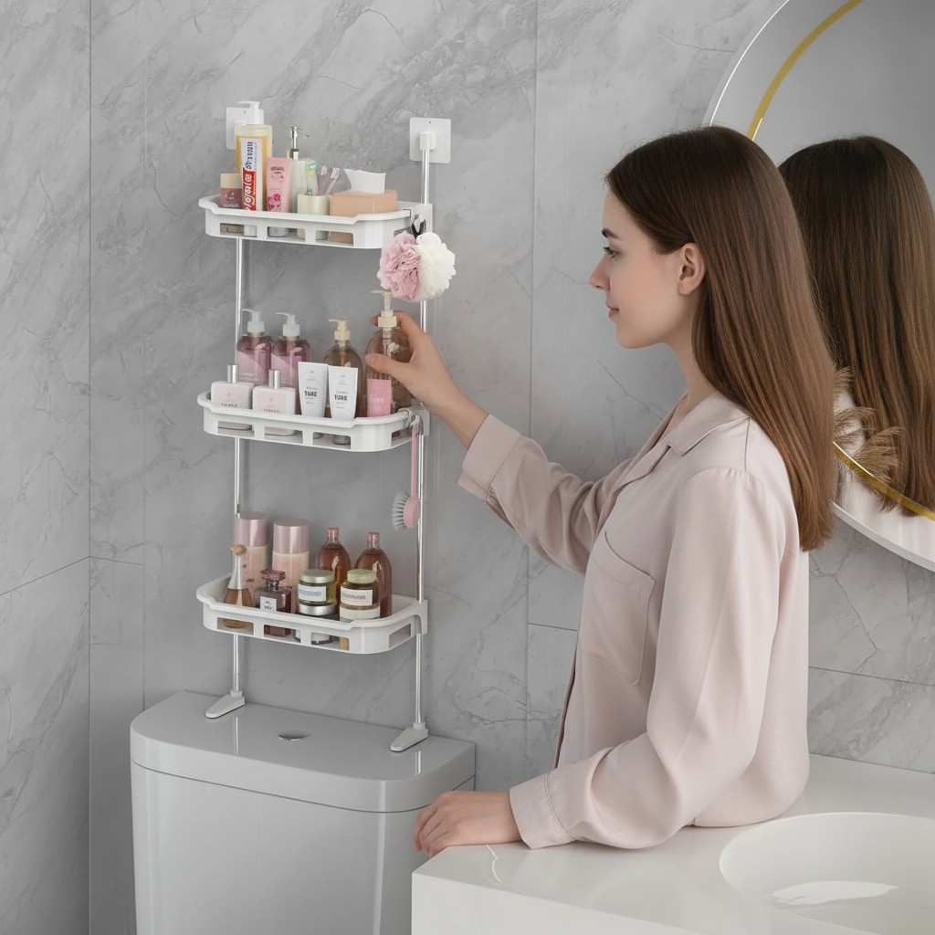 Organiseur de salle de bain 3 niveaux pour rangement au-dessus des toilettes(couleur et design aléatoire) - Marjane Mall - Image 4