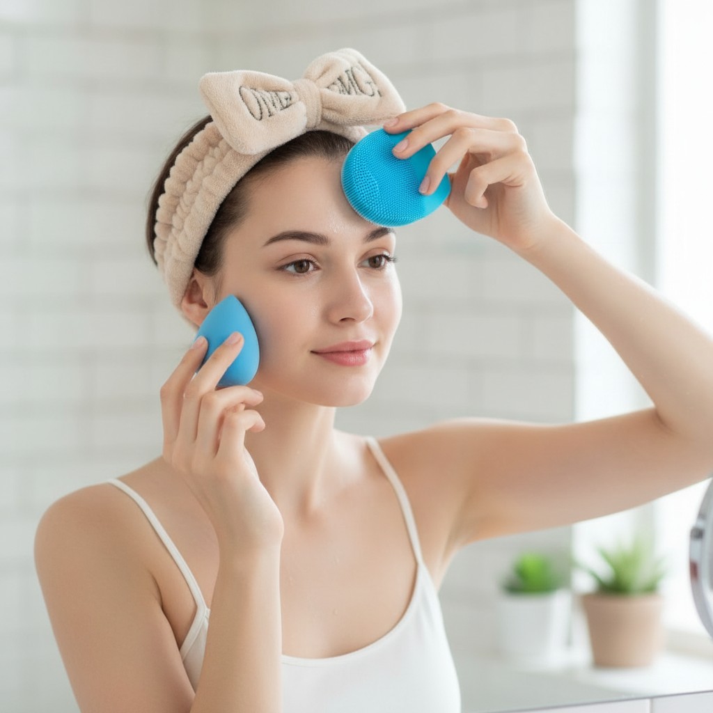 Coffret de 3 pièces pour nettoyage du visage – Éponge, brosse douce et bandeau confort(couleur et design aléatoire) - Marjane Mall - Image 4