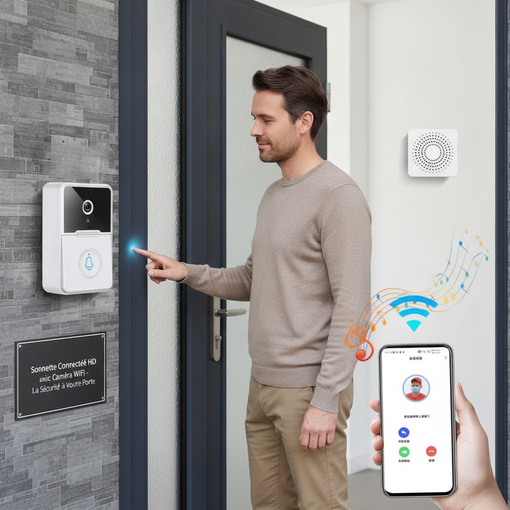 Sonnette Connectée HD avec Caméra WiFi - La Sécurité à Votre Porte(couleur et design aléatoire) - Marjane Mall - Image 4