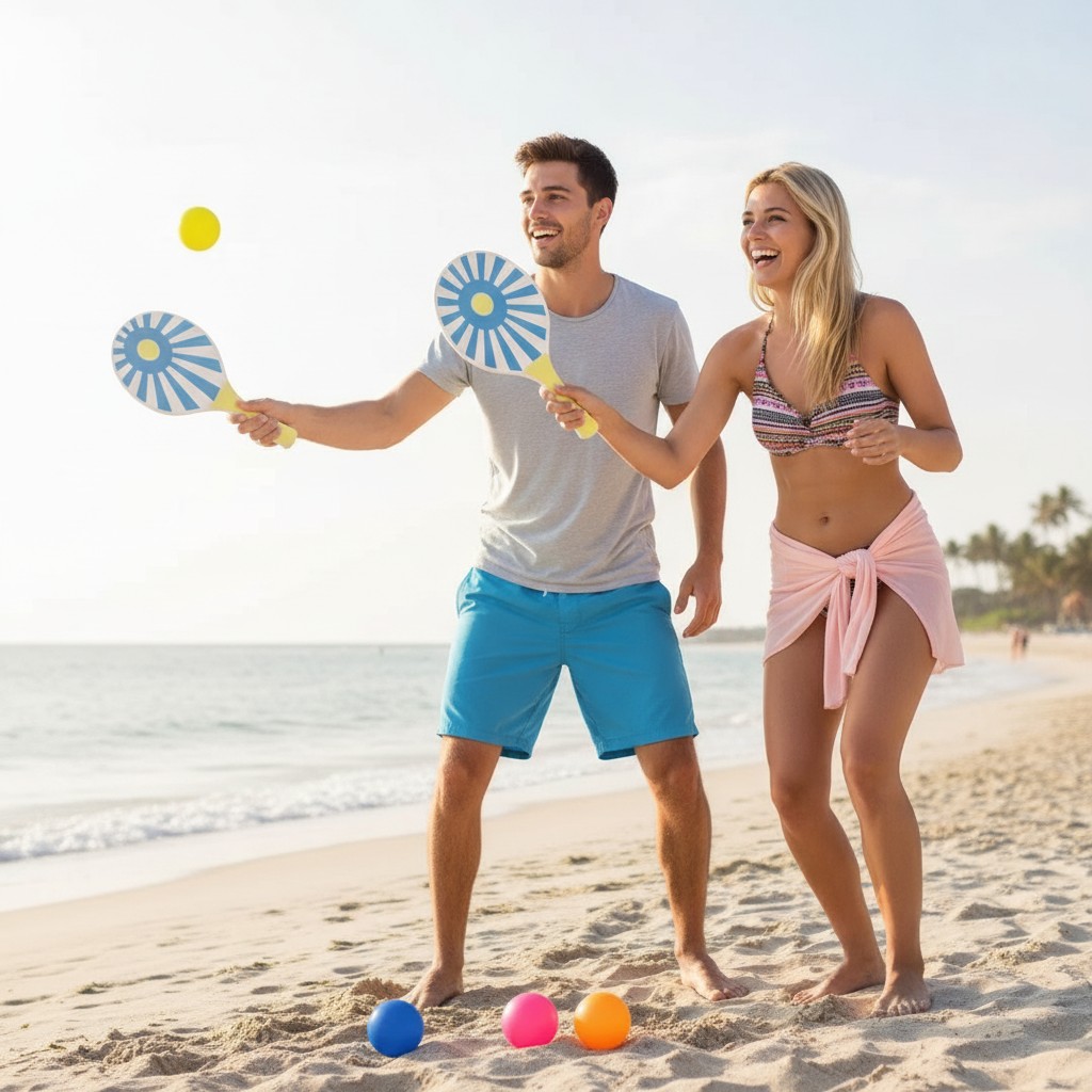 Jeu de raquettes de plage avec 4 balles colorées - L'outil indispensable pour des vacances amusantes (couleur et design aléatoire) - Marjane Mall - Image 4