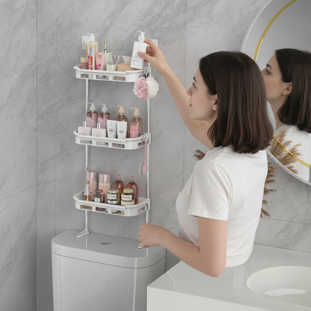Étagère de salle de bain murale : Organisateur à 3 niveaux sans perçage(couleur et design aléatoire) - Marjane Mall - Image 4