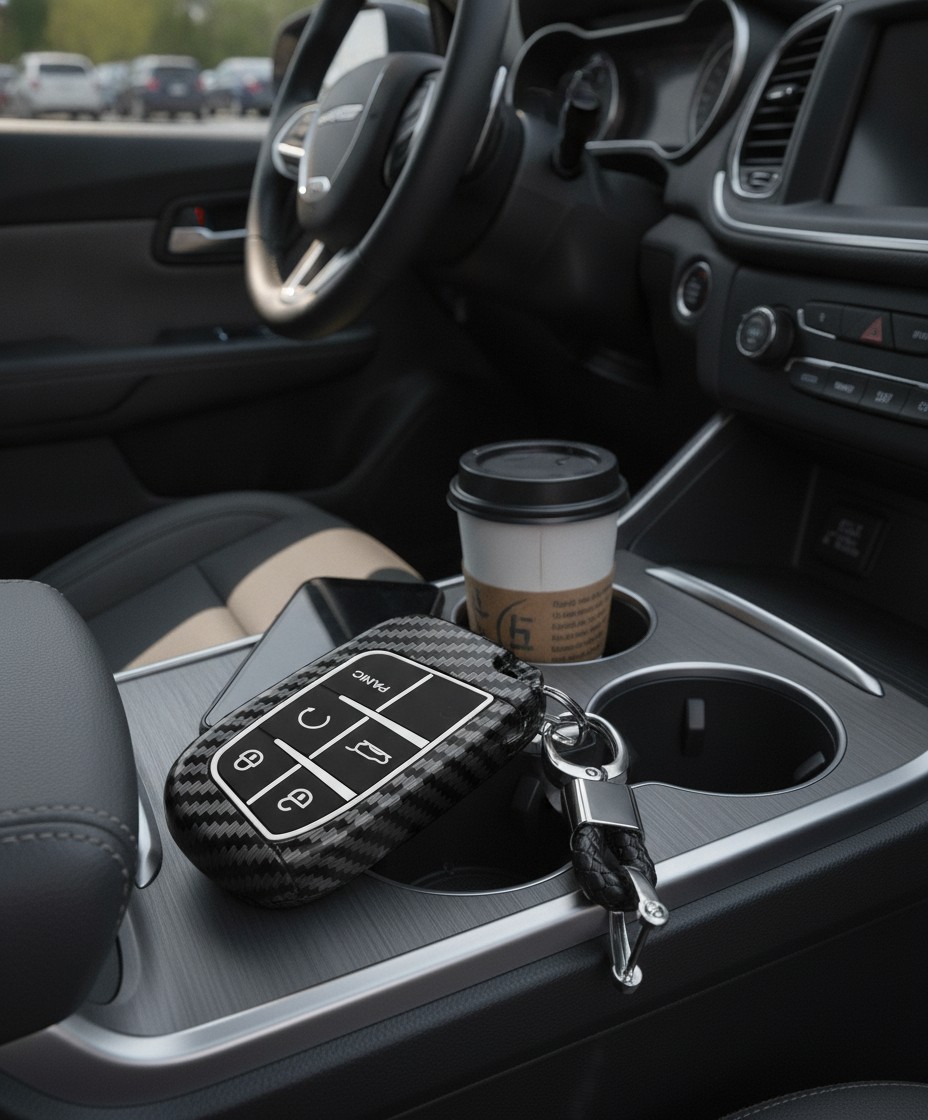 Coque de Protection Clé de Voiture Effet Carbone avec Porte-Clés - Étui Anti-Choc 5 Boutons(couleur et design aléatoire) - Marjane Mall - Image 3