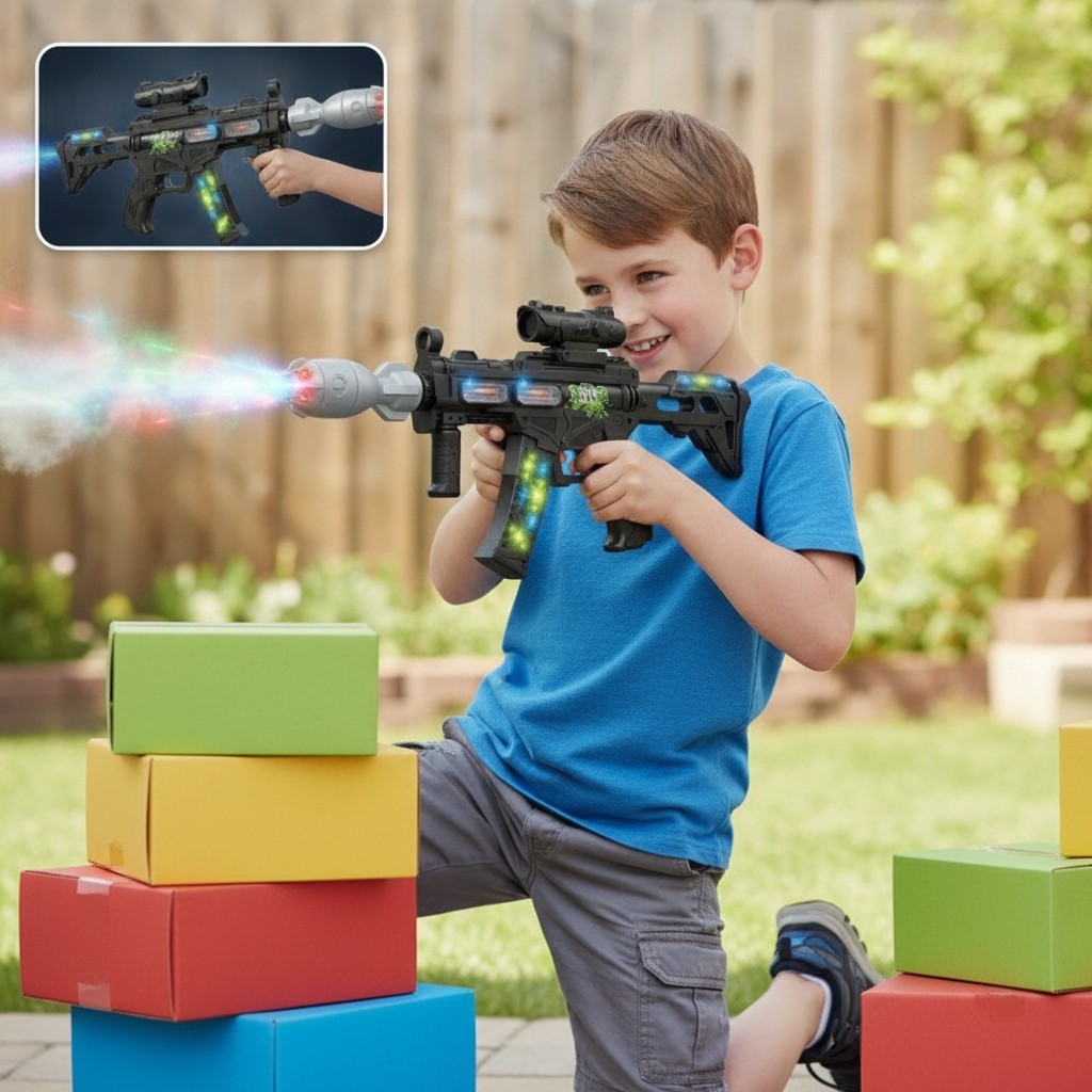 Fusil Jouet Électronique Sound & Light pour Enfants - Pistolet Factice Interactif avec Effets Lumineux(couleur et design aléatoire) - Marjane Mall - Image 4