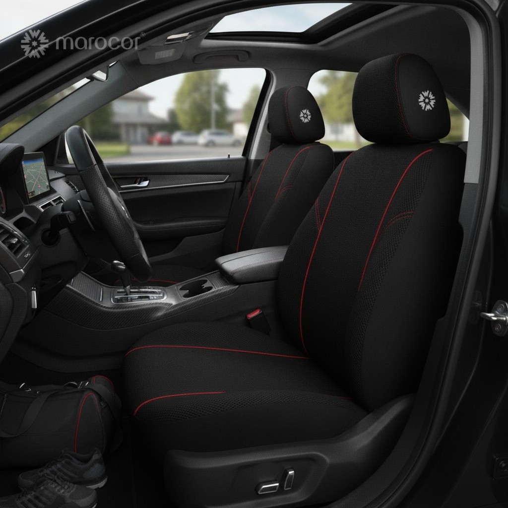 Housses de siège auto universelles, design sport noir et rouge(couleur et design aléatoire) - Marjane Mall - Image 3