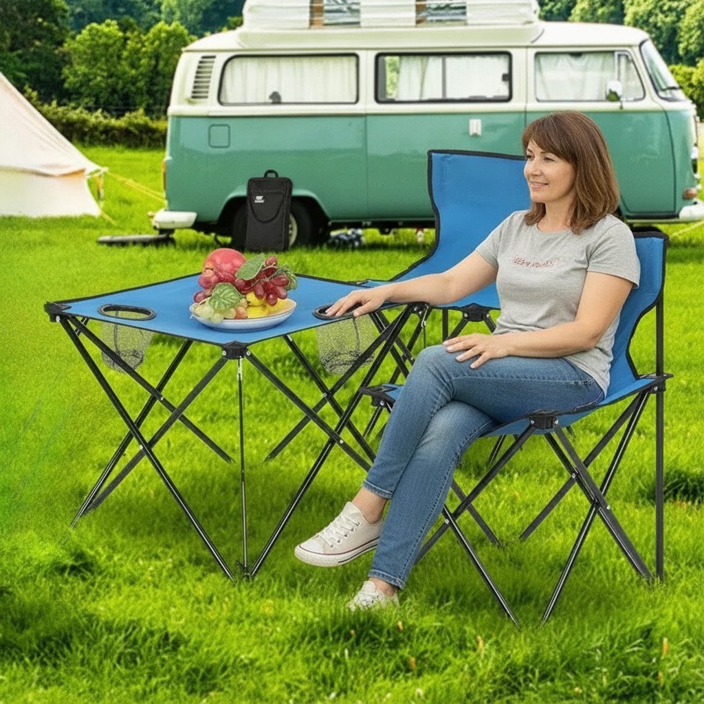 Ensemble de Camping Pliable : Table et 2 Chaises avec Sac de Transport(couleur et design aléatoire) - Marjane Mall - Image 4
