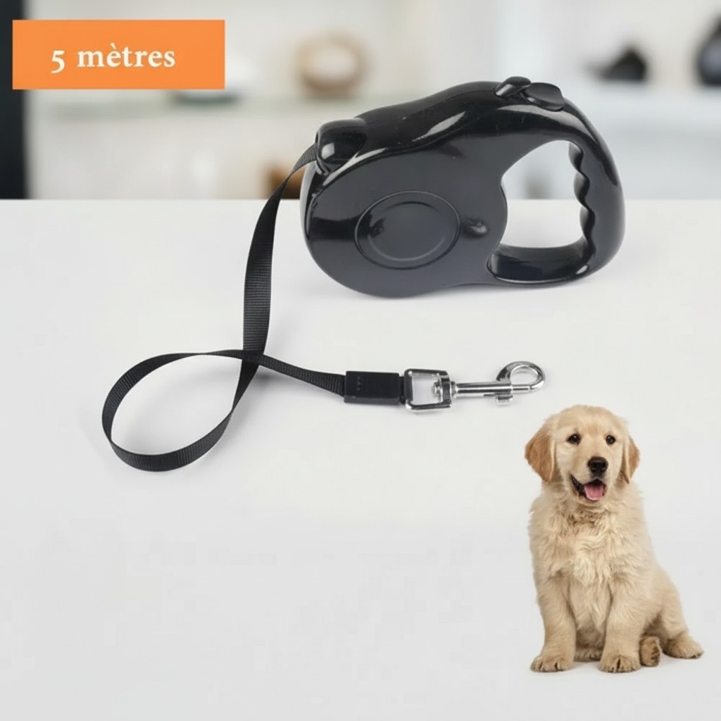 Laisse rétractable de 5 mètres pour promenade confortable des chiens(couleur et design aléatoire) - Marjane Mall - Image 2