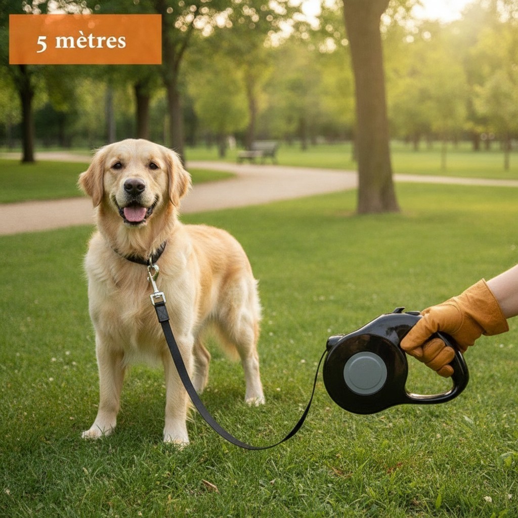 Laisse rétractable de 5 mètres pour promenade confortable des chiens(couleur et design aléatoire) - Marjane Mall - Image 3