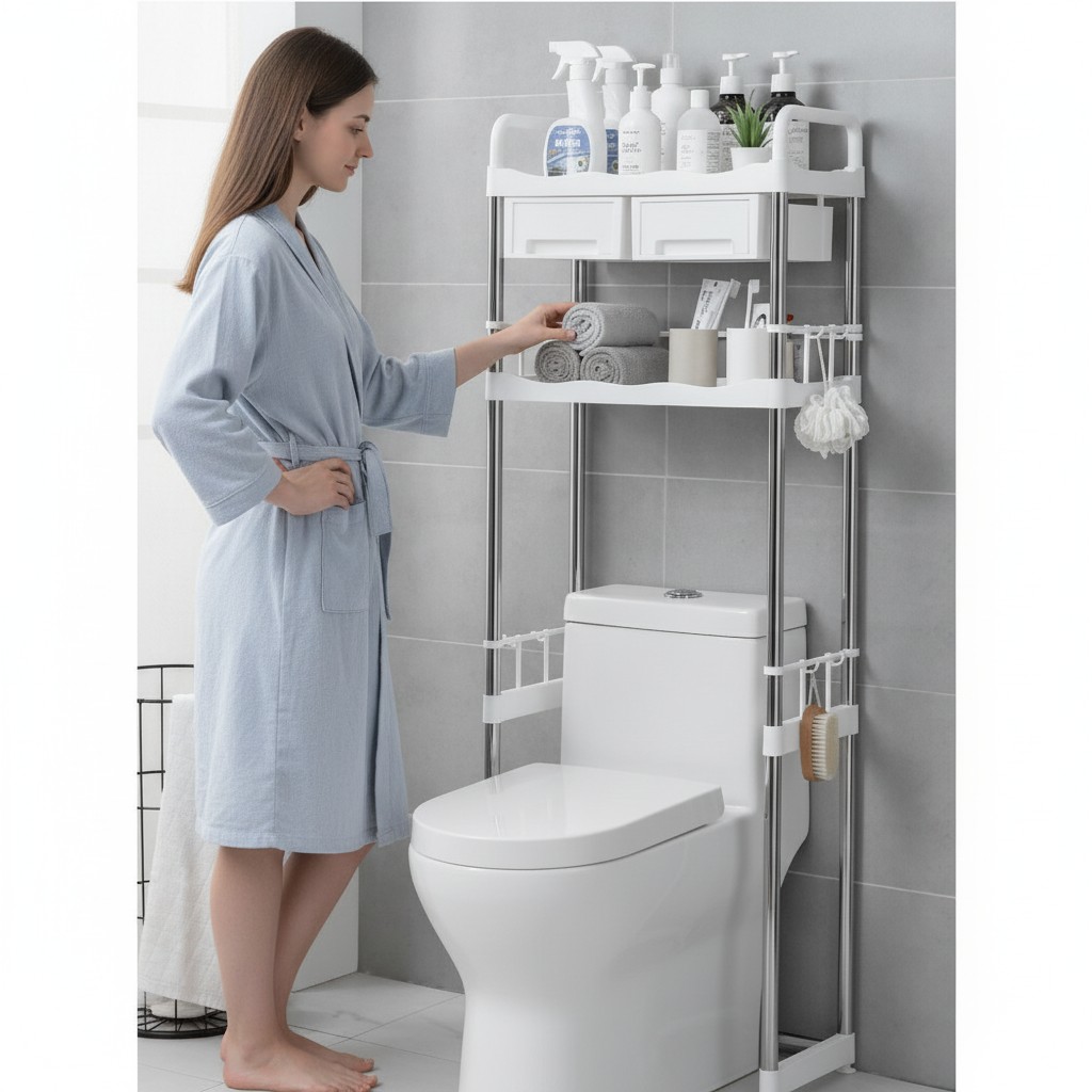 Étagère de rangement pour WC - Meuble de toilette gain de place en acier et plastique .(couleur et design aléatoire) - Marjane Mall - Image 4