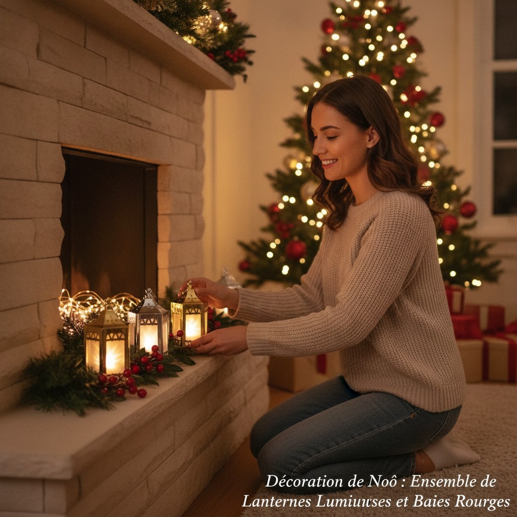 Décoration de Noël : Ensemble de Lanternes Lumineuses et Baies Rouges(couleur et design aléatoire) - Marjane Mall - Image 4