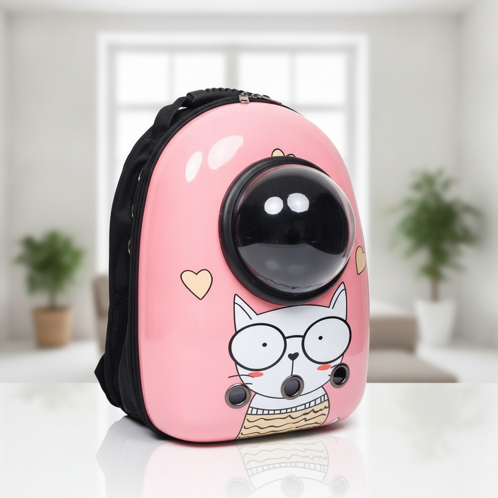Sac à Dos de Transport pour Chat - Modèle Rose avec Motif Chat et Hublot(couleur et design aléatoire) - Marjane Mall - Image 2