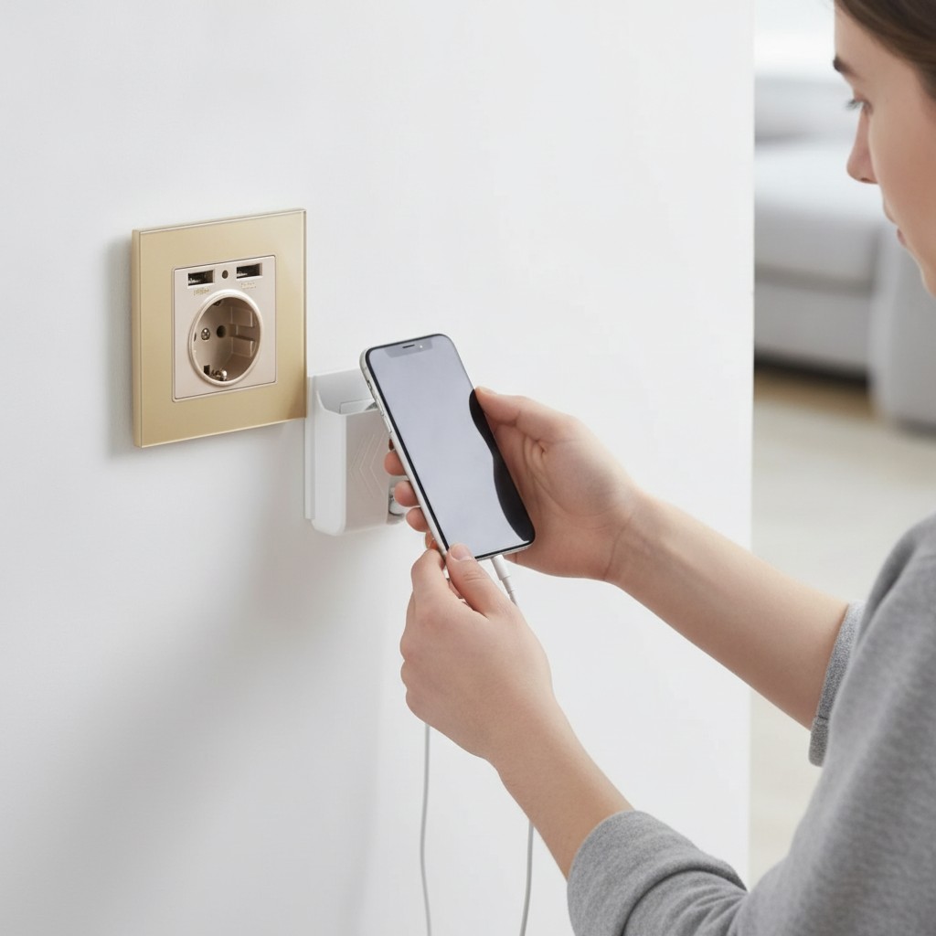 Prise murale avec ports de charge USB intégrés et support de téléphone(couleur et design aléatoire) - Marjane Mall - Image 4