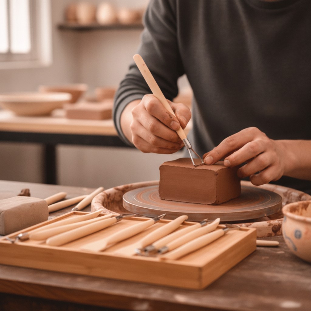 Kit d'outils de sculpture sur argile - Set de 6 ébauchoirs en bois et métal pour poterie et modelage.(couleur et design aléatoire) - Marjane Mall - Image 4