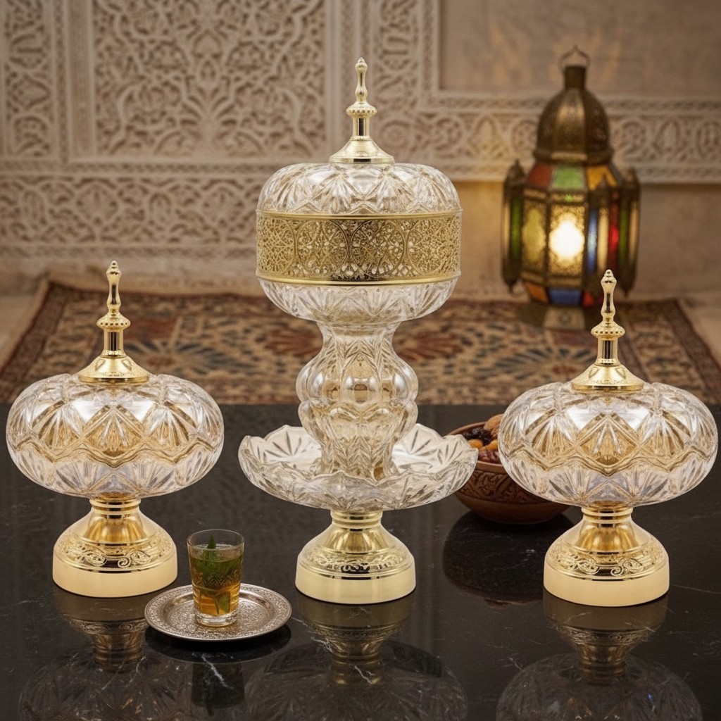 Ensemble de présentation élégant : bonbonnières sur pied pour décoration intérieure raffinée.(couleur et design aléatoire) - Marjane Mall - Image 2