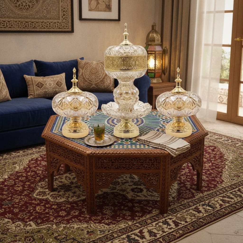 Ensemble de présentation élégant : bonbonnières sur pied pour décoration intérieure raffinée.(couleur et design aléatoire) - Marjane Mall - Image 3