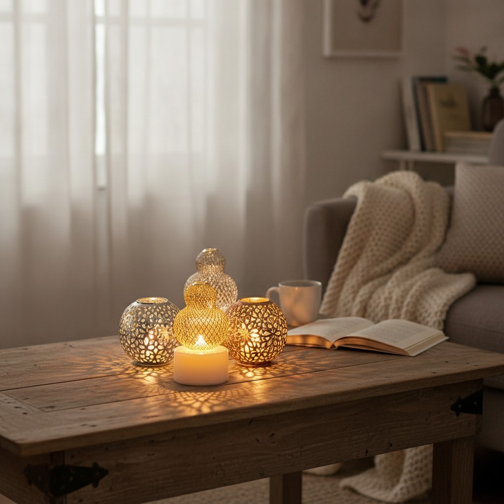 Ensemble de lampes décoratives ajourées pour une ambiance lumineuse chaleureuse(couleur et design aléatoire) - Marjane Mall - Image 3