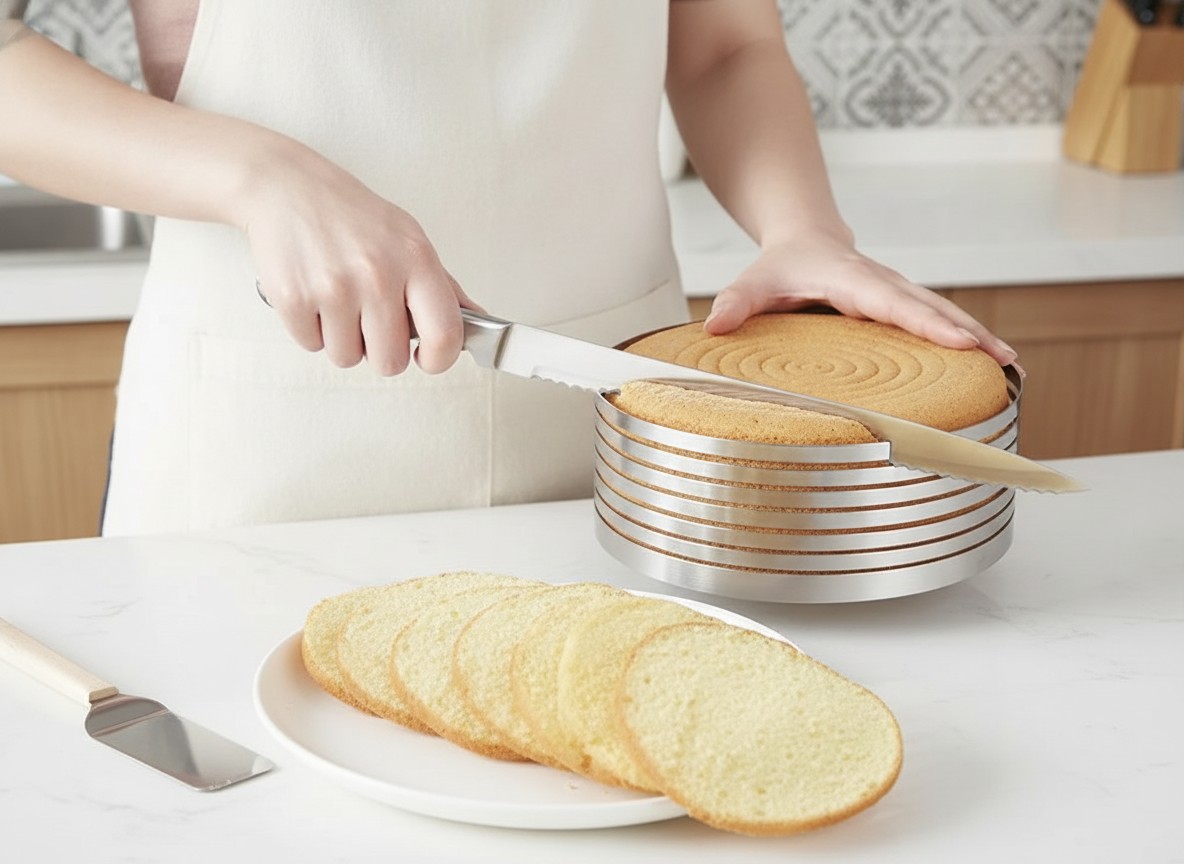 Moule à découper le gâteau réglable – Trancheuse précise en acier inoxydable(couleur et design aléatoire) - Marjane Mall - Image 4