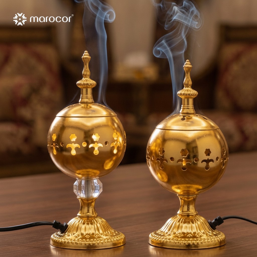 Brûleur d'encens électrique doré - Encensoir sphérique décoratif avec motifs ajourés pour bakhoor.(couleur et design aléatoire) - Marjane Mall - Image 2