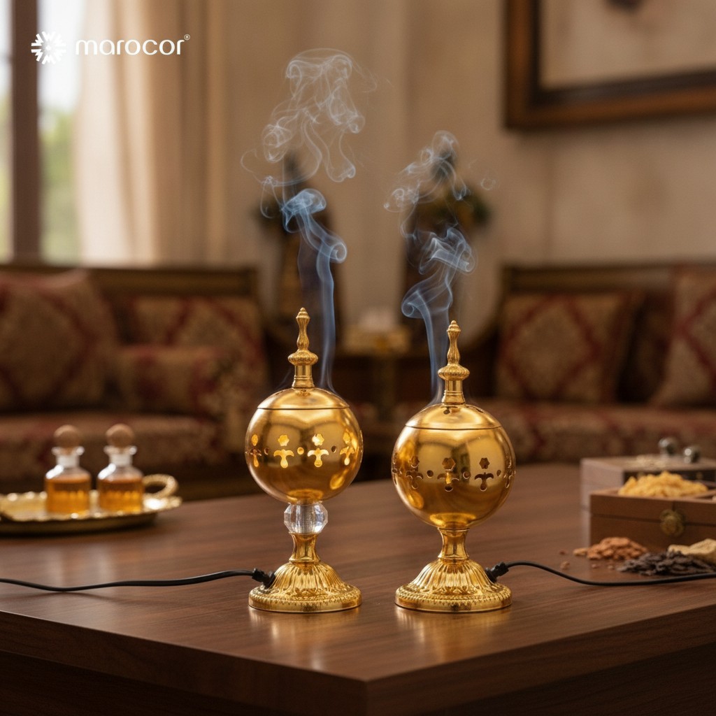 Brûleur d'encens électrique doré - Encensoir sphérique décoratif avec motifs ajourés pour bakhoor.(couleur et design aléatoire) - Marjane Mall - Image 3