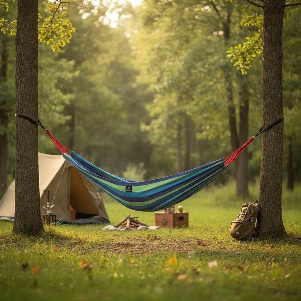 Hamac suspendu rayé multicolore - Toile de détente portable pour jardin et camping.(couleur et design aléatoire) - Marjane Mall - Image 3