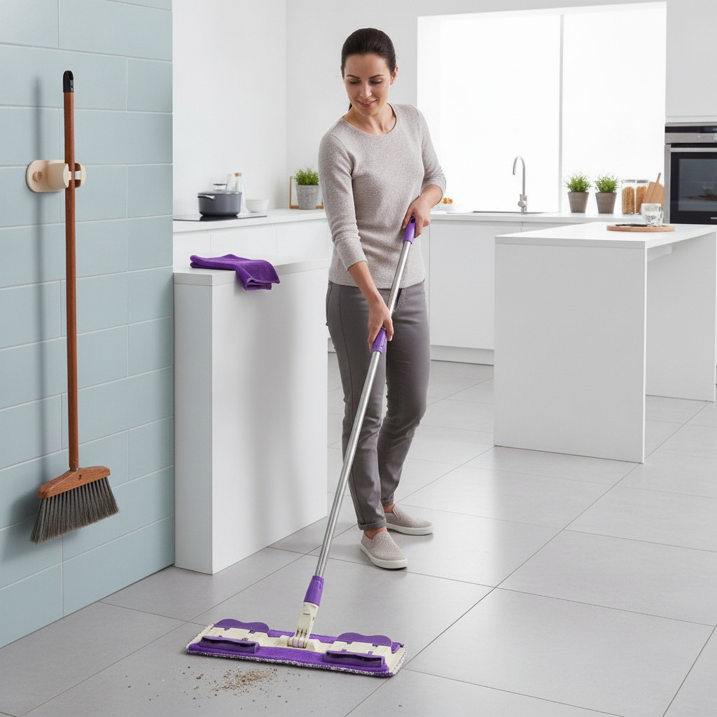 Balai Plat en Microfibre avec Manche Télescopique - Kit de Nettoyage Professionnel(couleur et design aléatoire) - Marjane Mall - Image 4