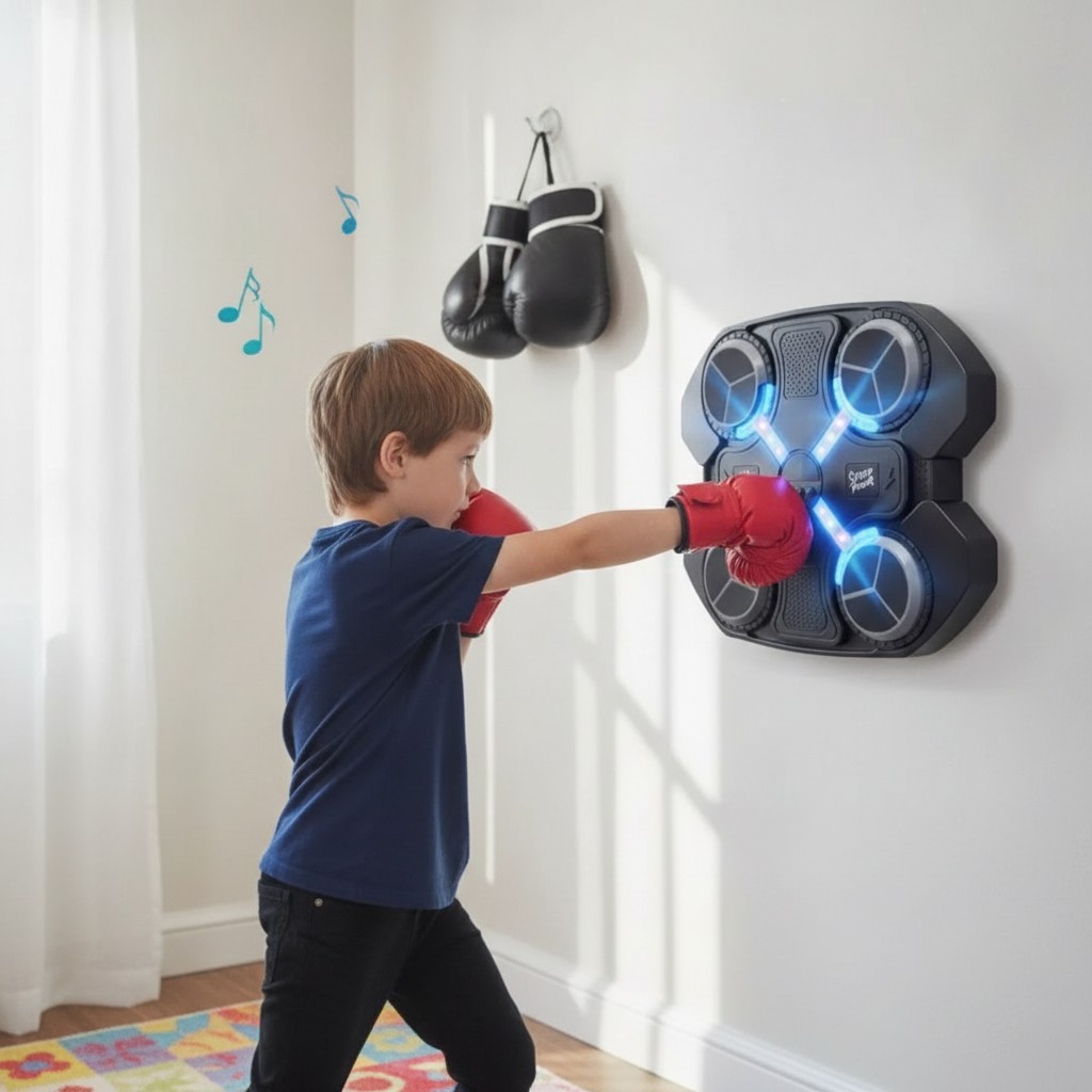 Machine de boxe musicale électronique murale avec gants pour enfants (couleur et design aléatoire) - Marjane Mall - Image 4