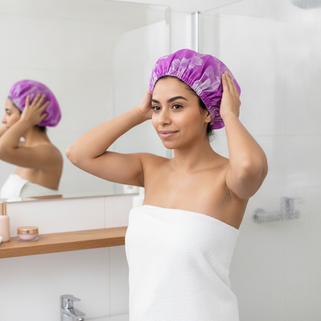 Bonnet de douche imperméable : l'accessoire indispensable pour protéger vos cheveux avec style(couleur et design aléatoire) - Marjane Mall - Image 4