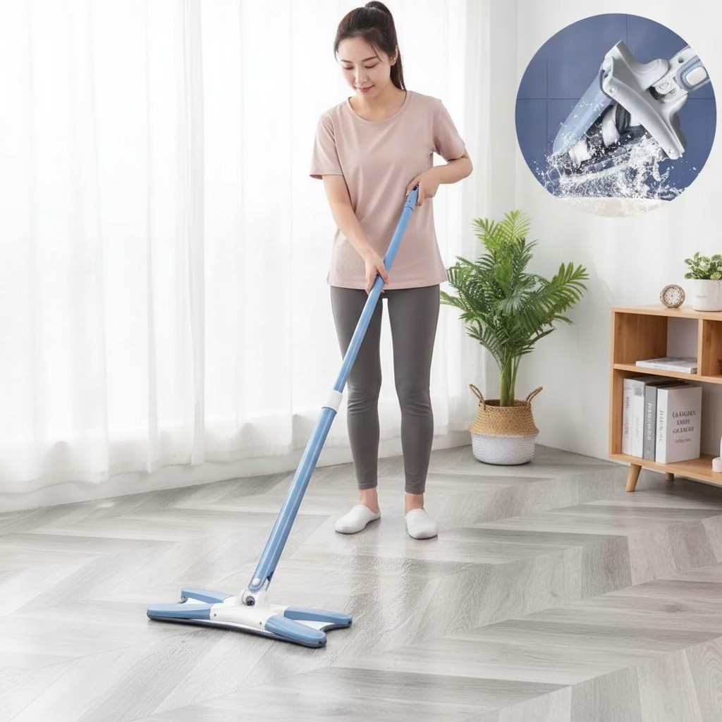 Mop de nettoyage avec essorage automatique – Balai plat pratique pour sols(couleur et design aléatoire) - Marjane Mall - Image 4