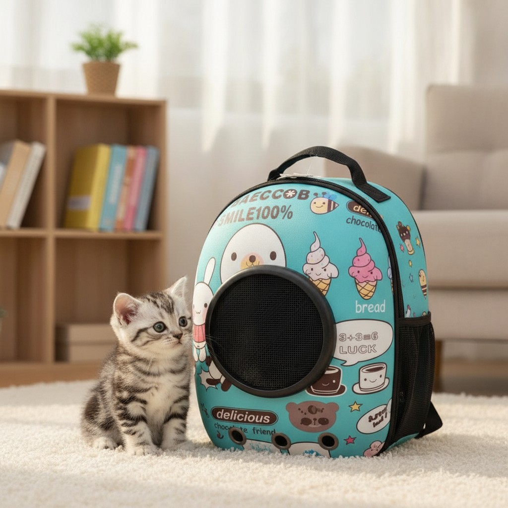 Sac à dos de transport pour chat avec fenêtre panoramique et aération(couleur et design aléatoire) - Marjane Mall - Image 3