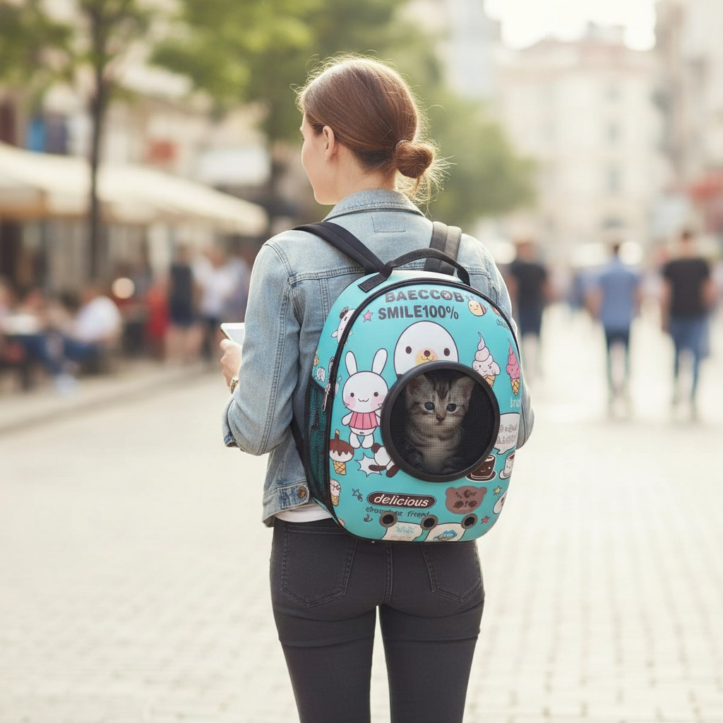 Sac à dos de transport pour chat avec fenêtre panoramique et aération(couleur et design aléatoire) - Marjane Mall - Image 4