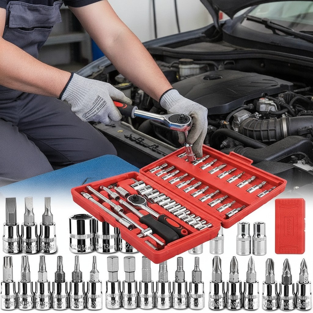 Mallette à outils complète 46 pièces : coffret de douilles et embouts de précision (couleur et design aléatoire) - Marjane Mall - Image 2