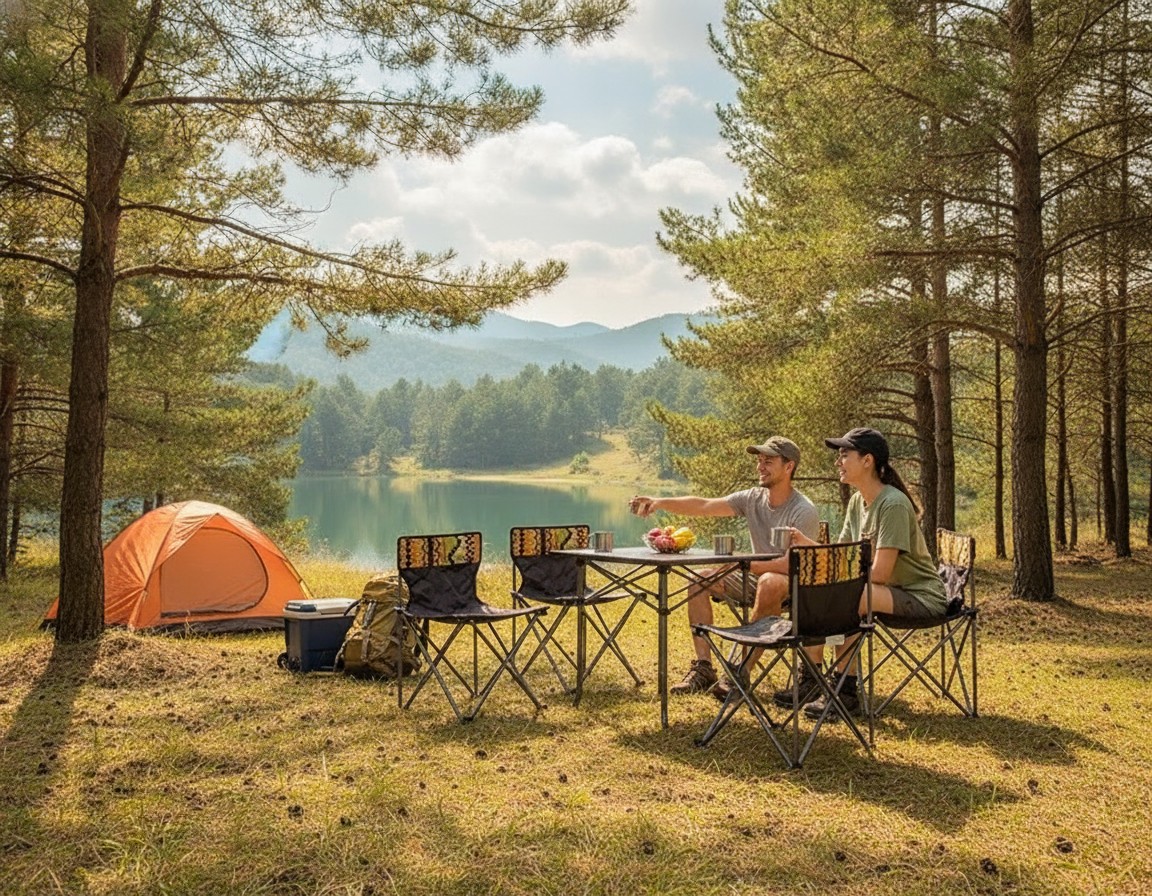 Ensemble de table et chaises de camping pliables pour activités en plein air (couleur et design aléatoire) - Marjane Mall - Image 3