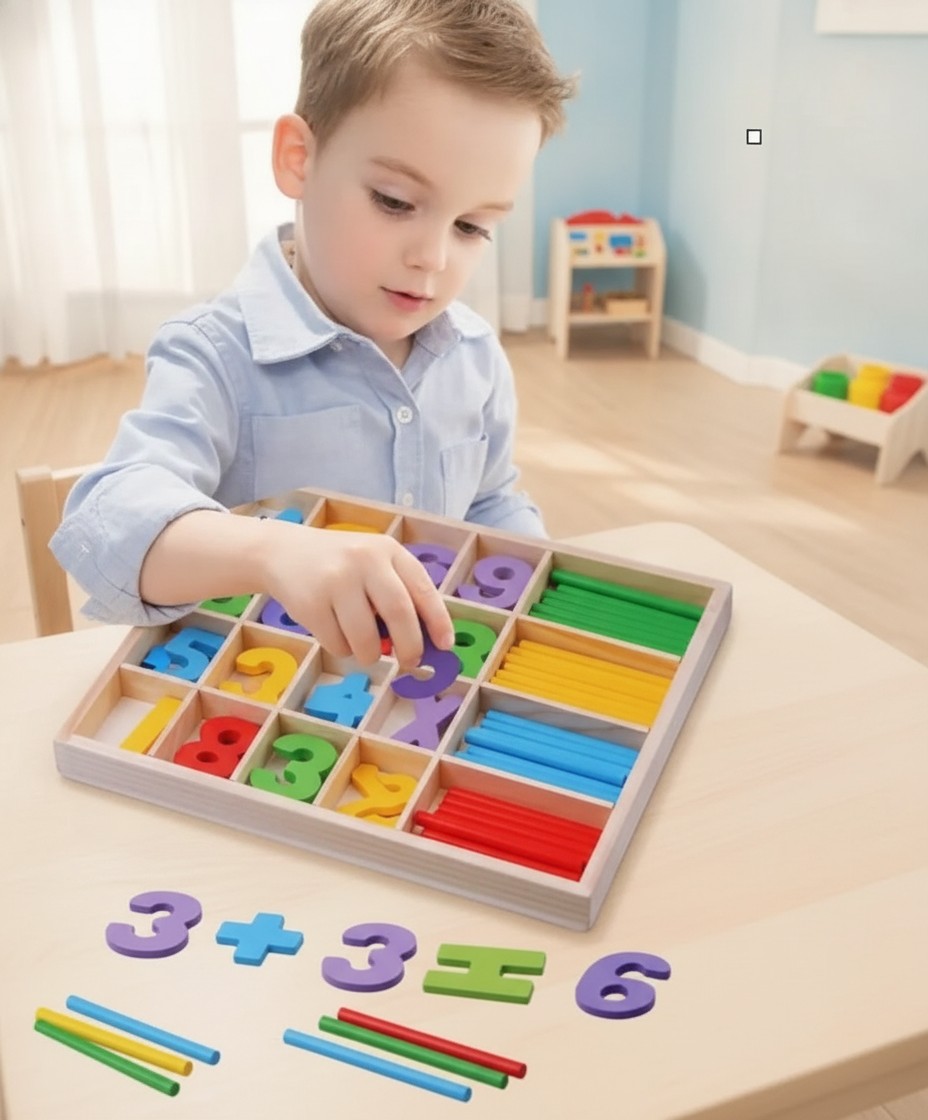 Coffret de Calcul en Bois Montessori : Apprentissage des Mathématiques et des Chiffres(couleur et design aléatoire) - Marjane Mall - Image 4