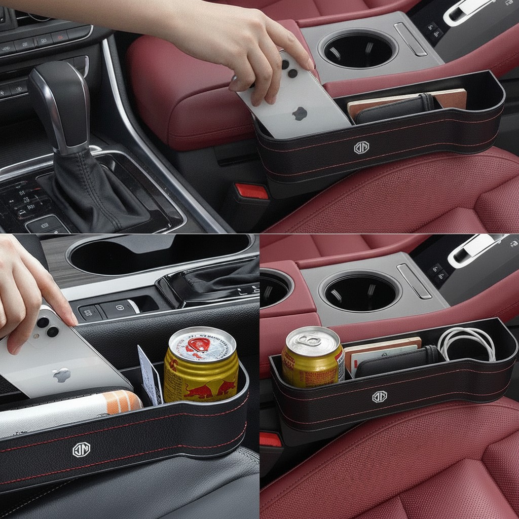 Lot de 2 Organisateurs de Siège Voiture en Cuir - Rangement Inter-Siège et Anti-Chute(couleur et design aléatoire) - Marjane Mall - Image 4
