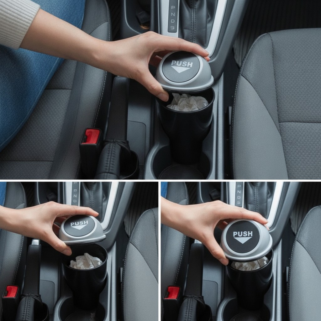Mini poubelle de voiture compacte pour porte-gobelet(couleur et design aléatoire) - Marjane Mall - Image 4