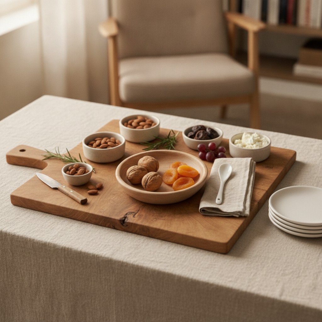 Plateau de service artisanal en bois pour apéritifs et fruits secs(couleur et design aléatoire) - Marjane Mall - Image 3