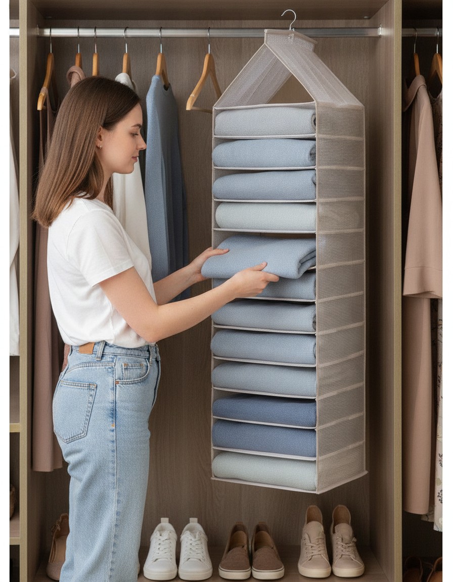 Organisateur de penderie suspendu pour rangement optimisé des vêtements(couleur et design aléatoire) - Marjane Mall - Image 4