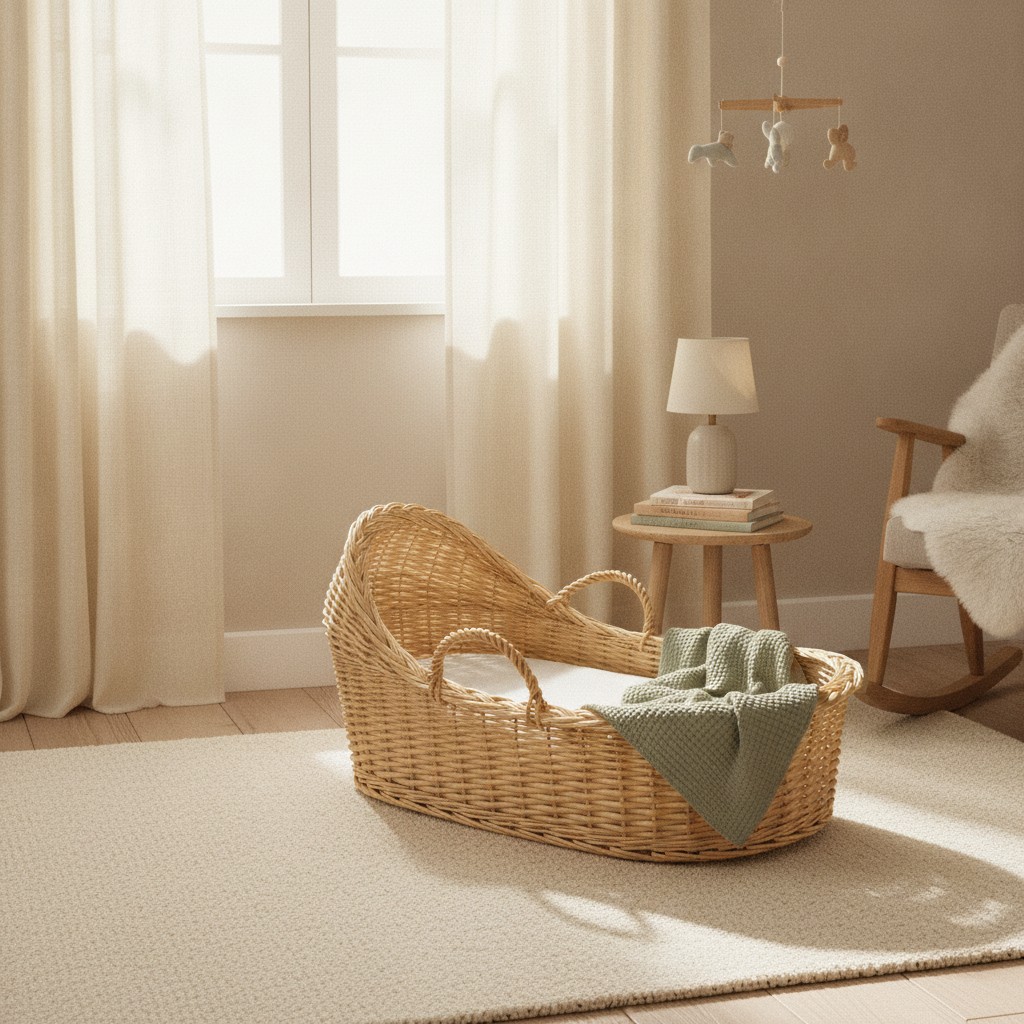 Couffin pour Bébé en Osier Tressé - Lit Nomade Confortable et Naturel(couleur et design aléatoire) - Marjane Mall - Image 3